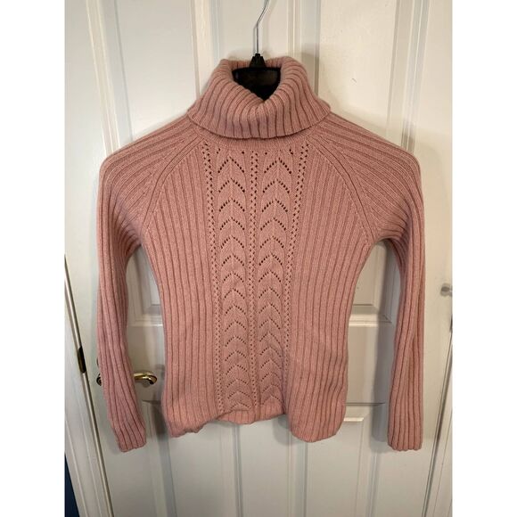 LOFT Sweaters - LOFT Pink Lambswool Angora Blend Cable Knit Turtleneck Sweater Size Medium